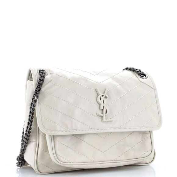 Saint Laurent Niki Chain Flap Bag Matelasse Chevron Leather Medium Neutral - Picture 2 of 6